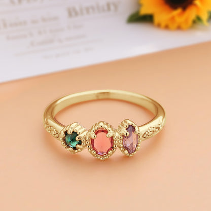 Personalized Multiple Birthstones Vintage Ring - Mother's Day Gift