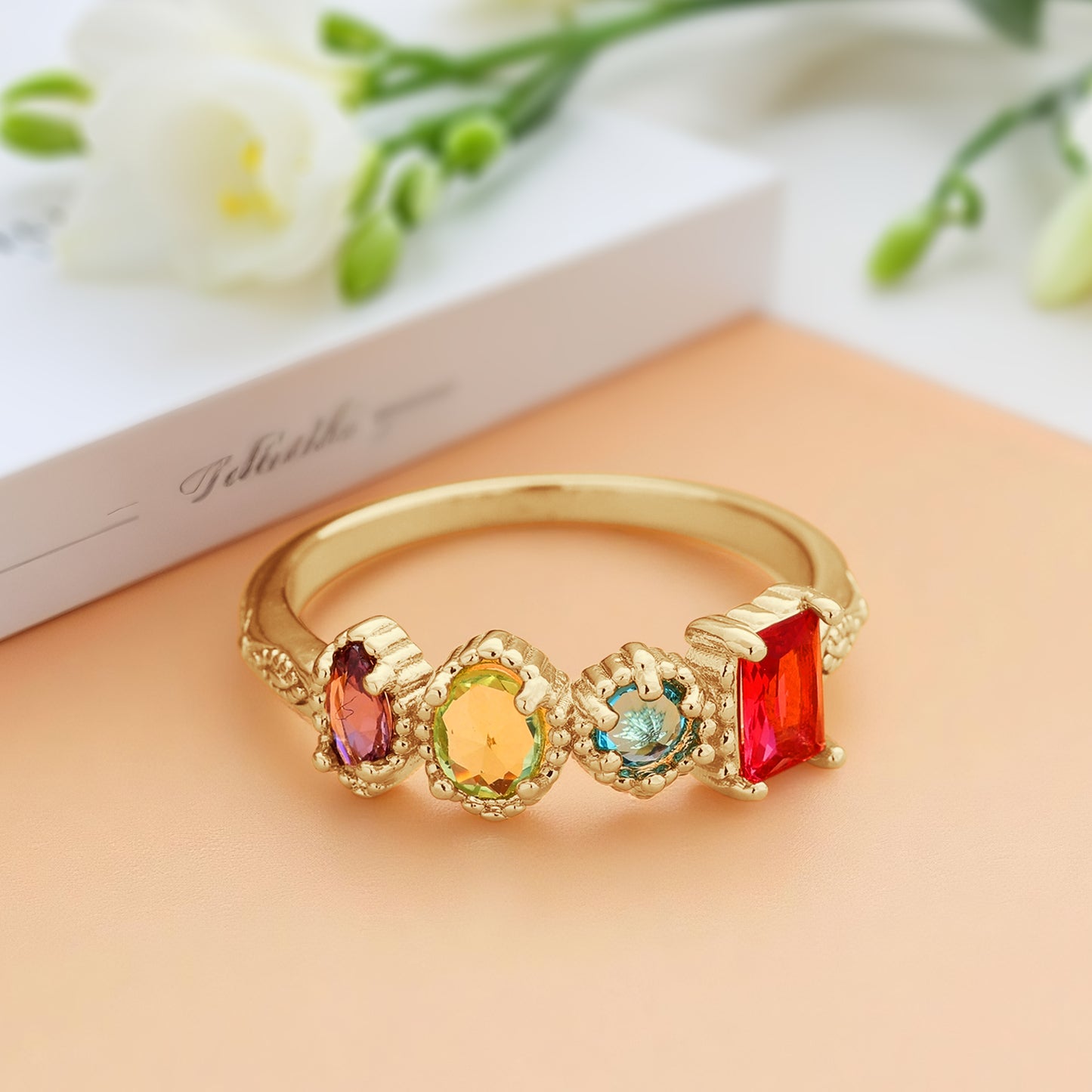 Personalized Multiple Birthstones Vintage Ring - Mother's Day Gift