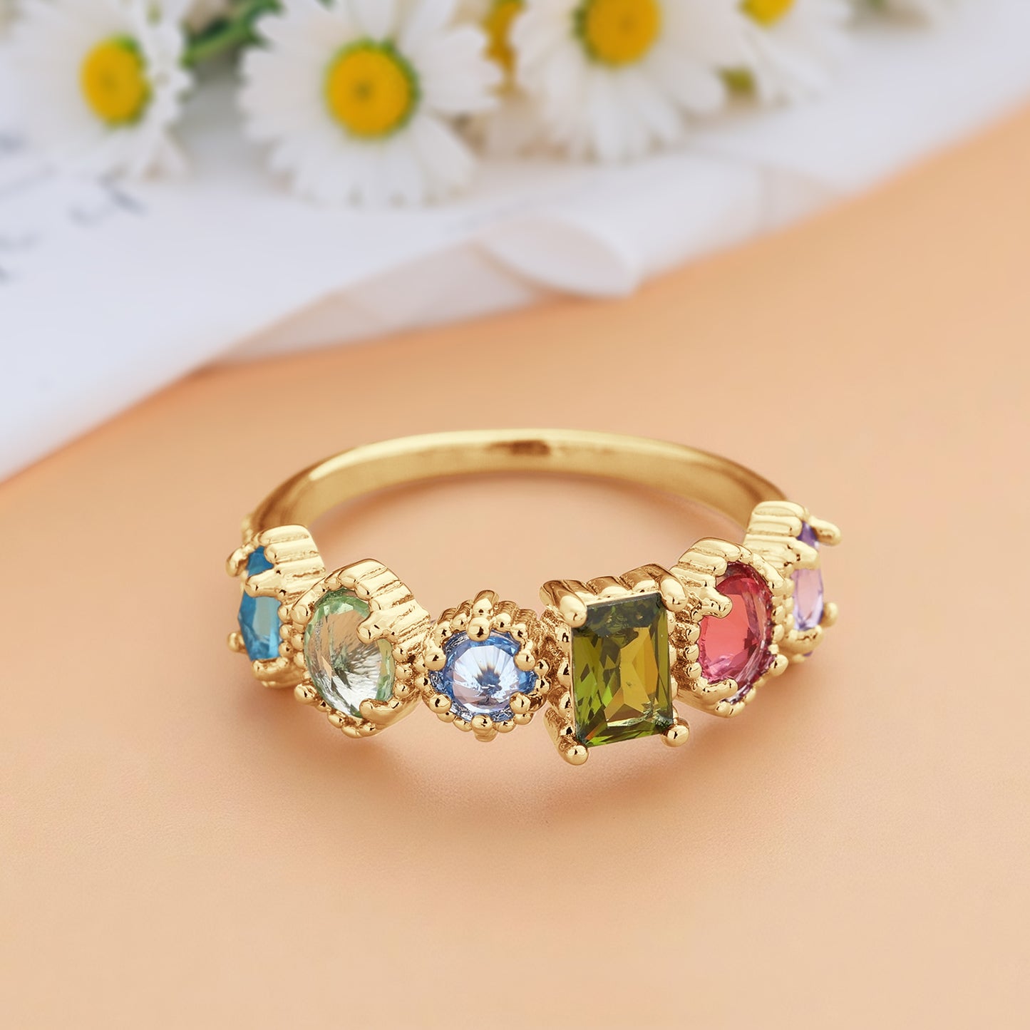 Personalized Multiple Birthstones Vintage Ring - Mother's Day Gift