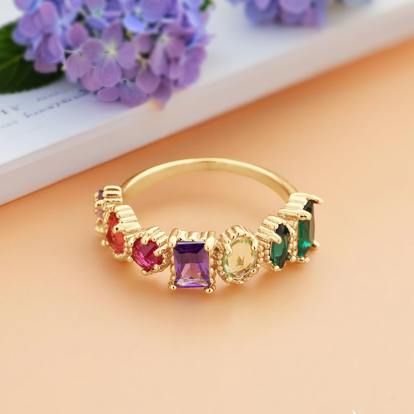 Personalized Multiple Birthstones Vintage Ring - Mother's Day Gift