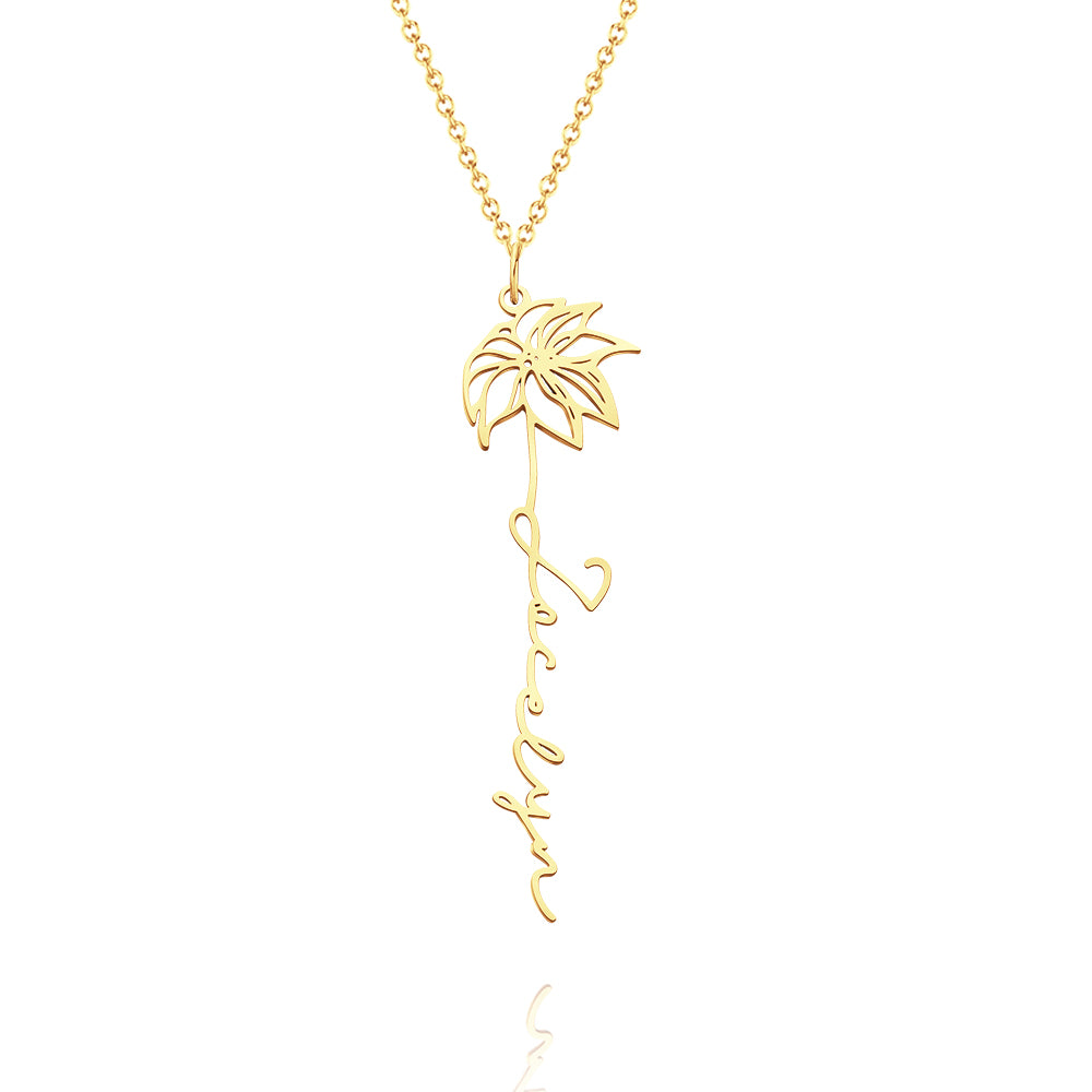 Custom Birth Flower with Name Pendant Necklace