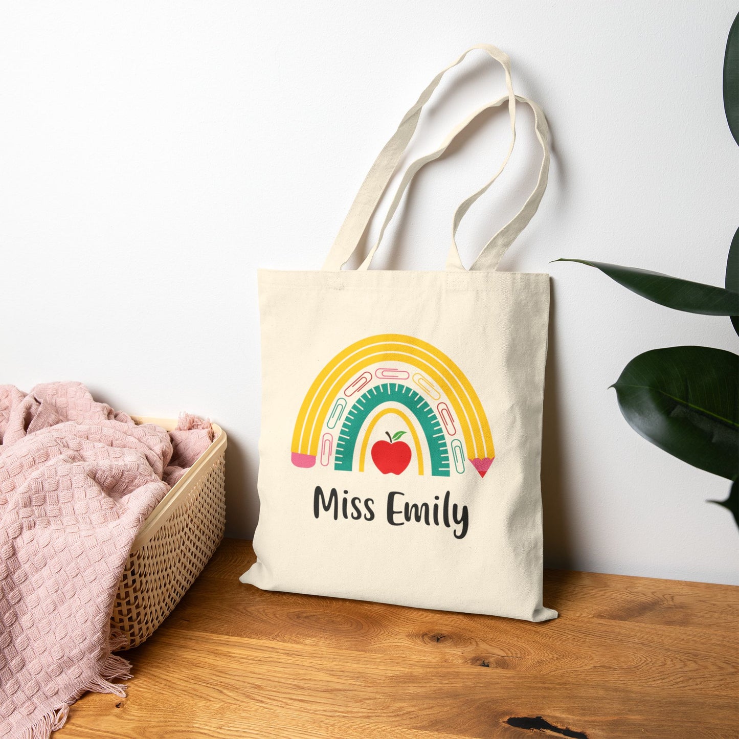 Personalize Teacher's Rainbow Cotton Tote Bag