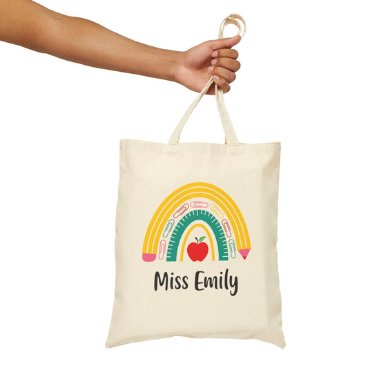 Personalize Teacher's Rainbow Cotton Tote Bag