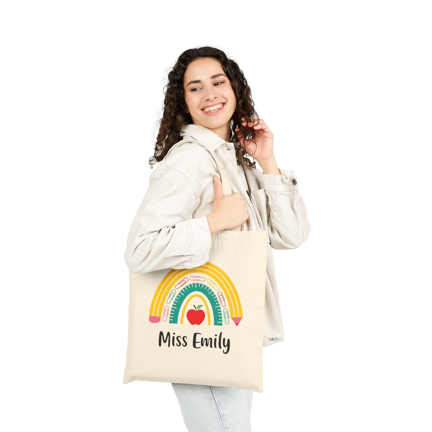 Personalize Teacher's Rainbow Cotton Tote Bag