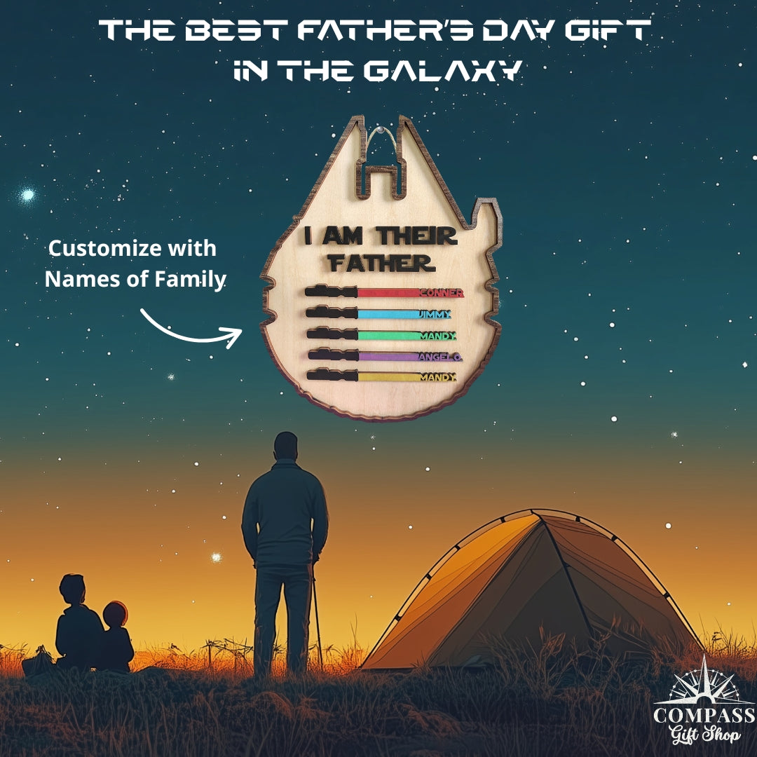 Custom I Am Their Father With Family Names Spaceship Shaped Wooden Plaque