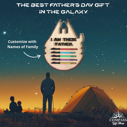 Custom I Am Their Father With Family Names Spaceship Shaped Wooden Plaque