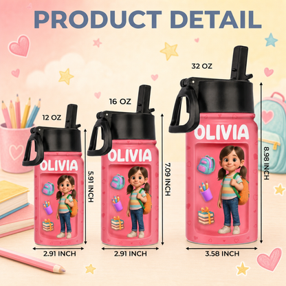 Personalized Kids Water Bottle with Custom 3D Puffy Photo Effect