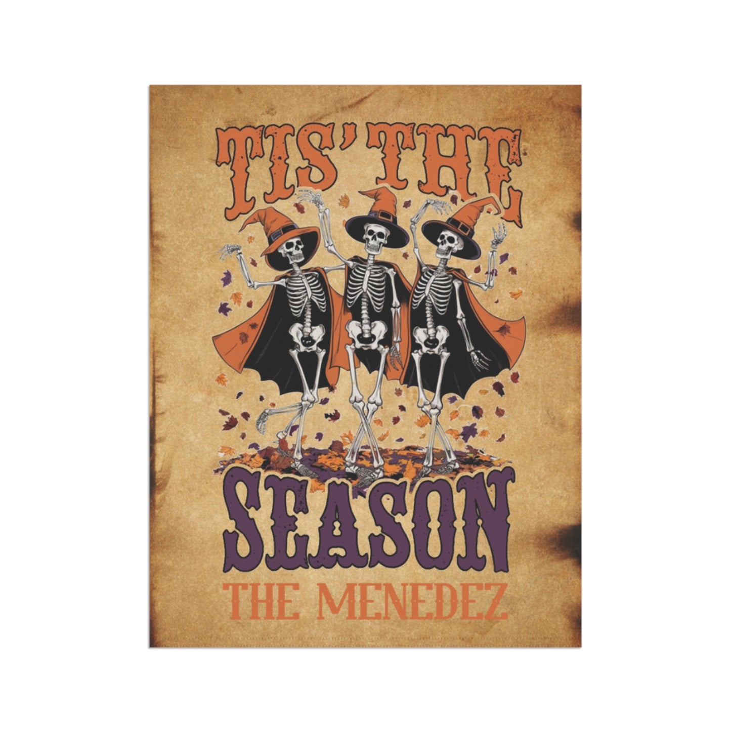 Personalized Tis The Season Dancing Skeleton Halloween Garden Banner or House Flag