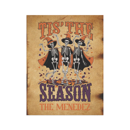 Personalized Tis The Season Dancing Skeleton Halloween Garden Banner or House Flag