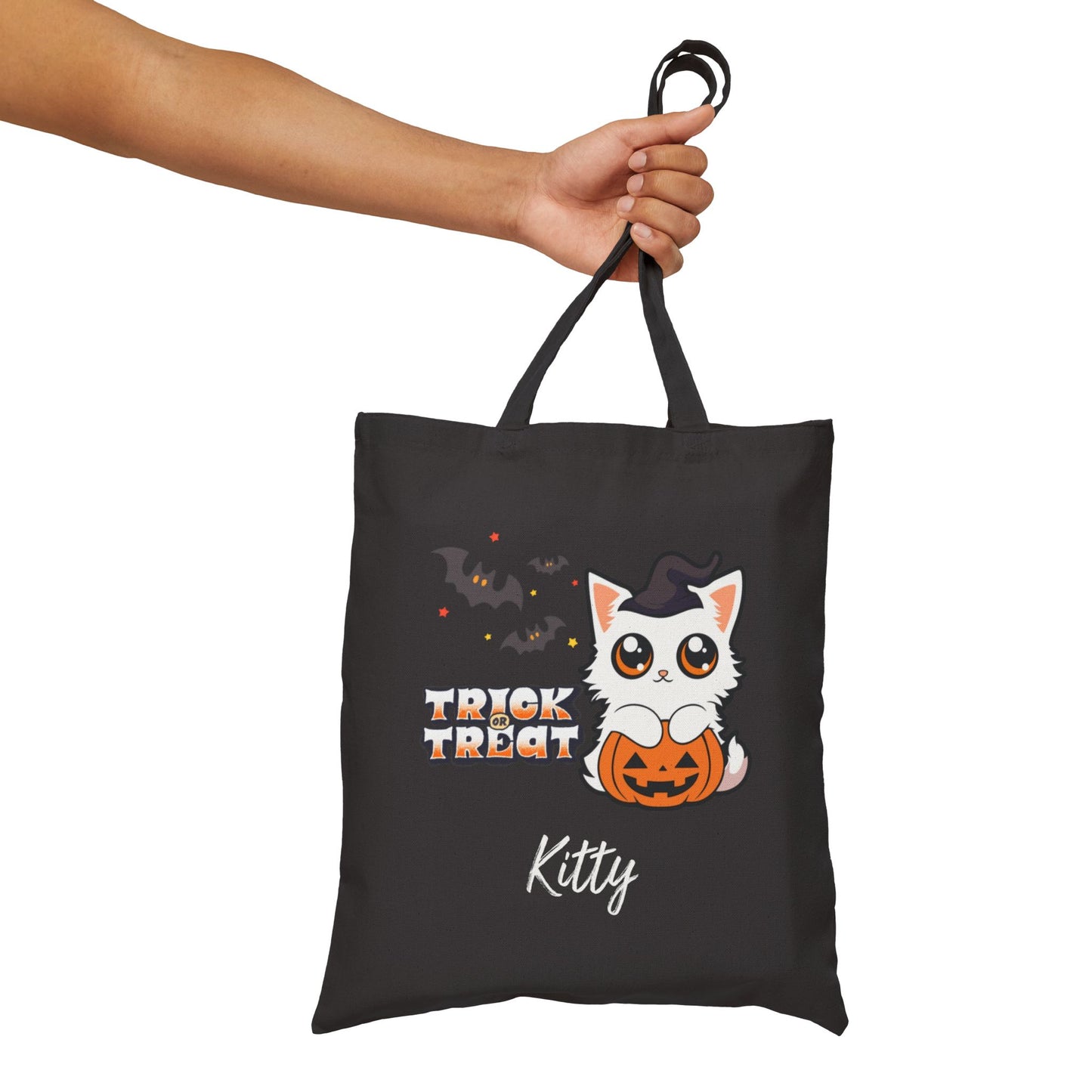 Custom Trick or Trick Kitten Halloween Tote Bag