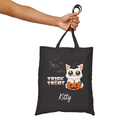 Custom Trick or Trick Kitten Halloween Tote Bag