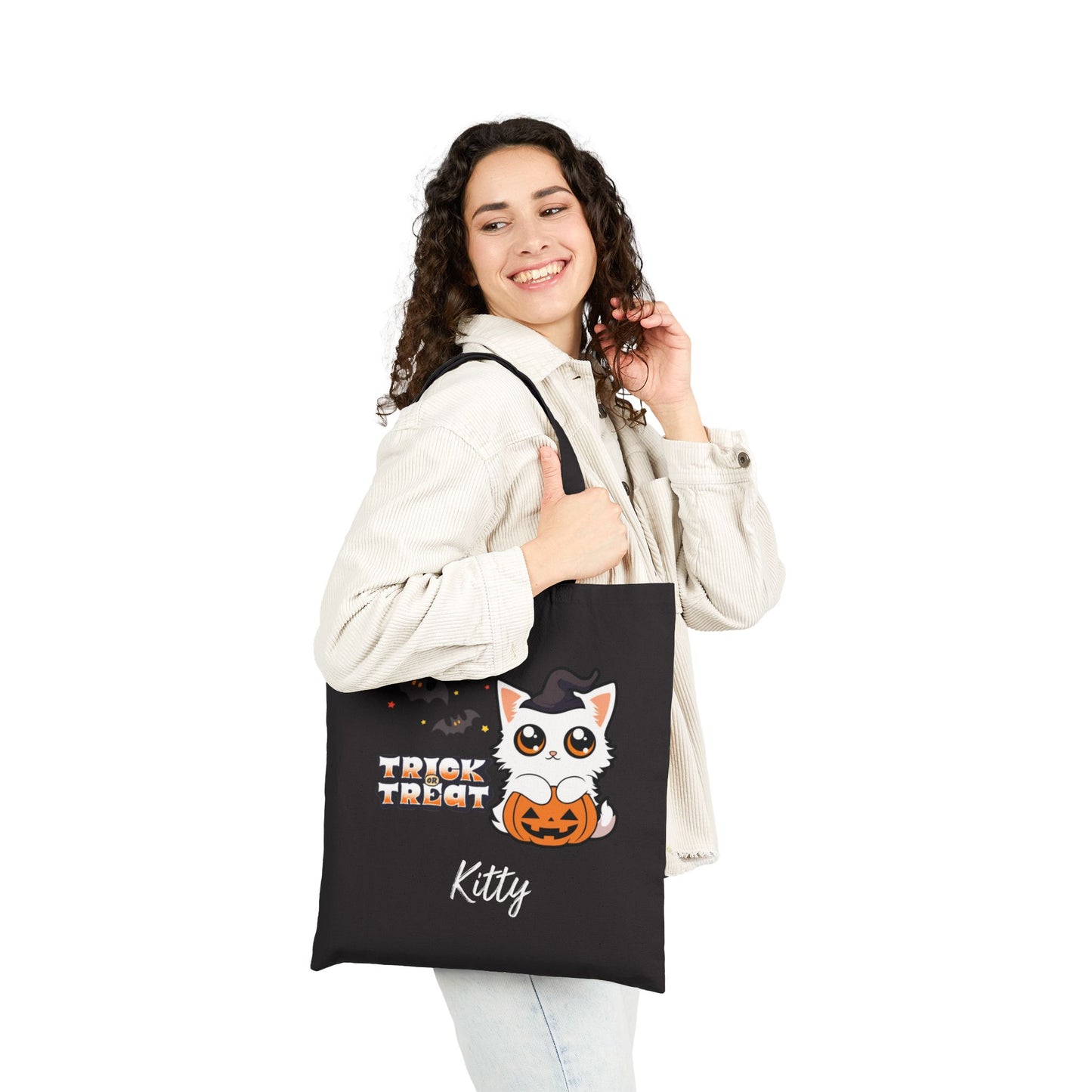 Custom Trick or Trick Kitten Halloween Tote Bag