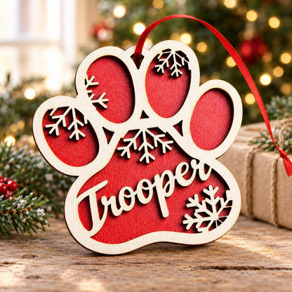 Personalized Dog Paw Snowflake Ornament
