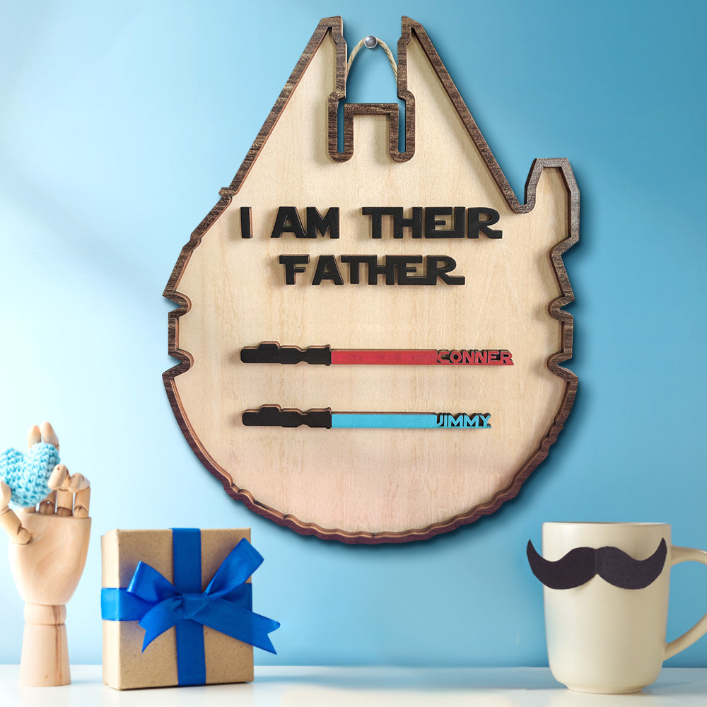 Two Names Custom Spaceship Shaped I Am Their Father With Children's Names Wooden Sign
