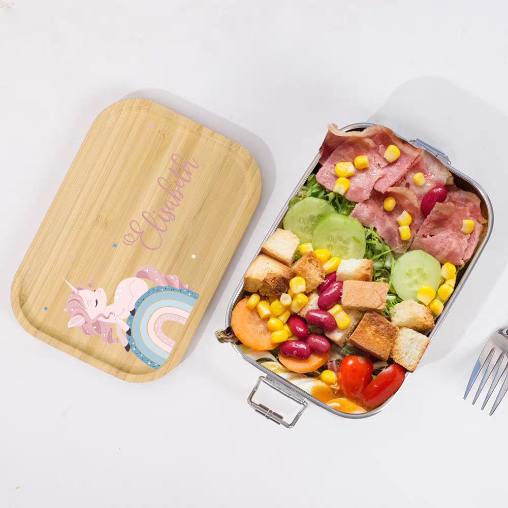 Unicorn with Food Personalized Child's Name Stainless Steel Lunch Box