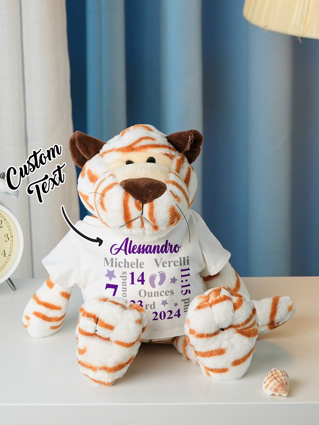 Personalized Animal Plush Stuffed Toy with Birth Announcement, Photo, Name or Custom Text