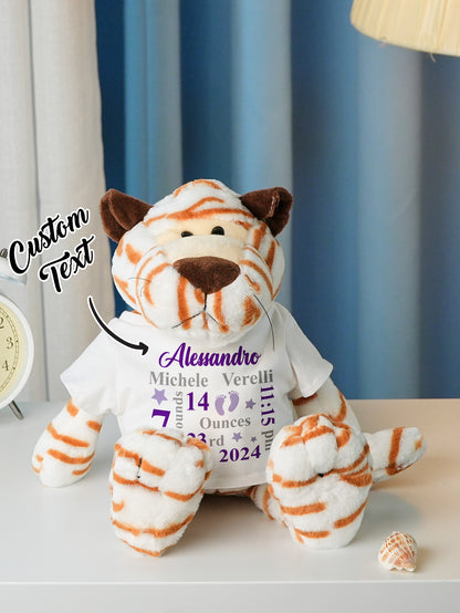 Personalized Animal Plush Stuffed Toy with Birth Announcement, Photo, Name or Custom Text