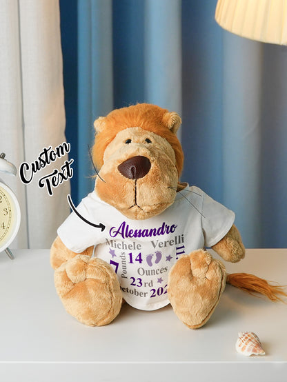 Personalized Animal Plush Stuffed Toy with Birth Announcement, Photo, Name or Custom Text