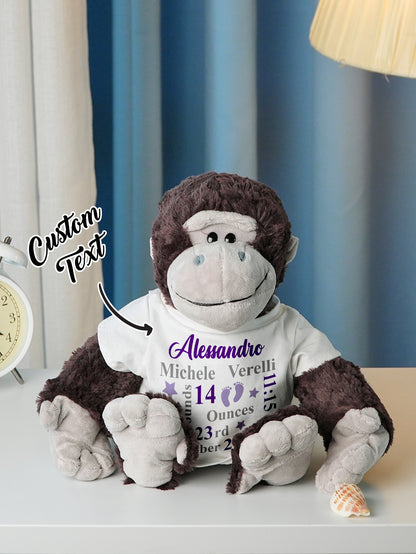 Personalized Animal Plush Stuffed Toy with Birth Announcement, Photo, Name or Custom Text