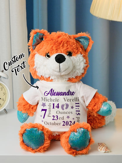 Personalized Animal Plush Stuffed Toy with Birth Announcement, Photo, Name or Custom Text