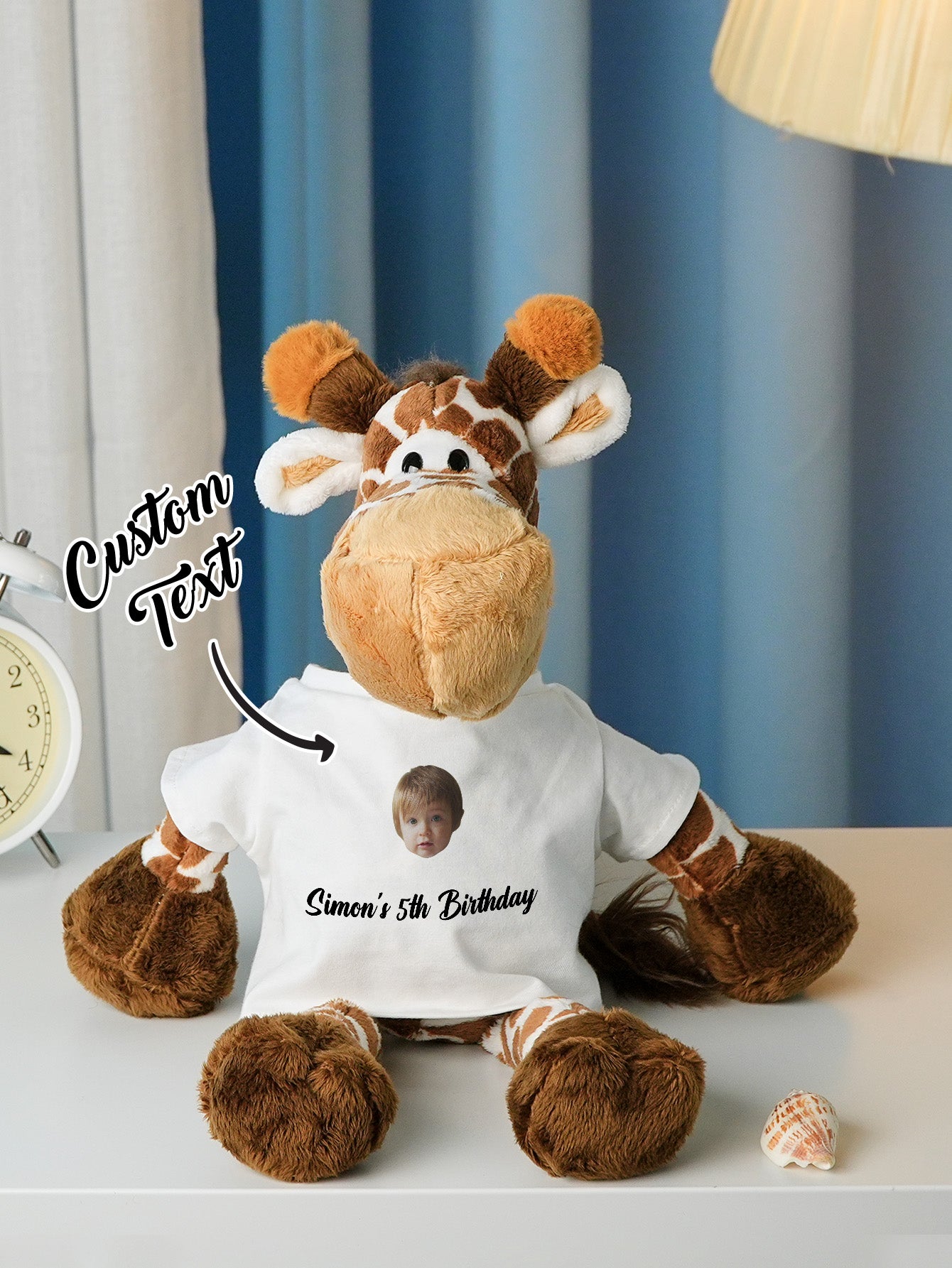Personalized Animal Plush Stuffed Toy with Birth Announcement, Photo, Name or Custom Text