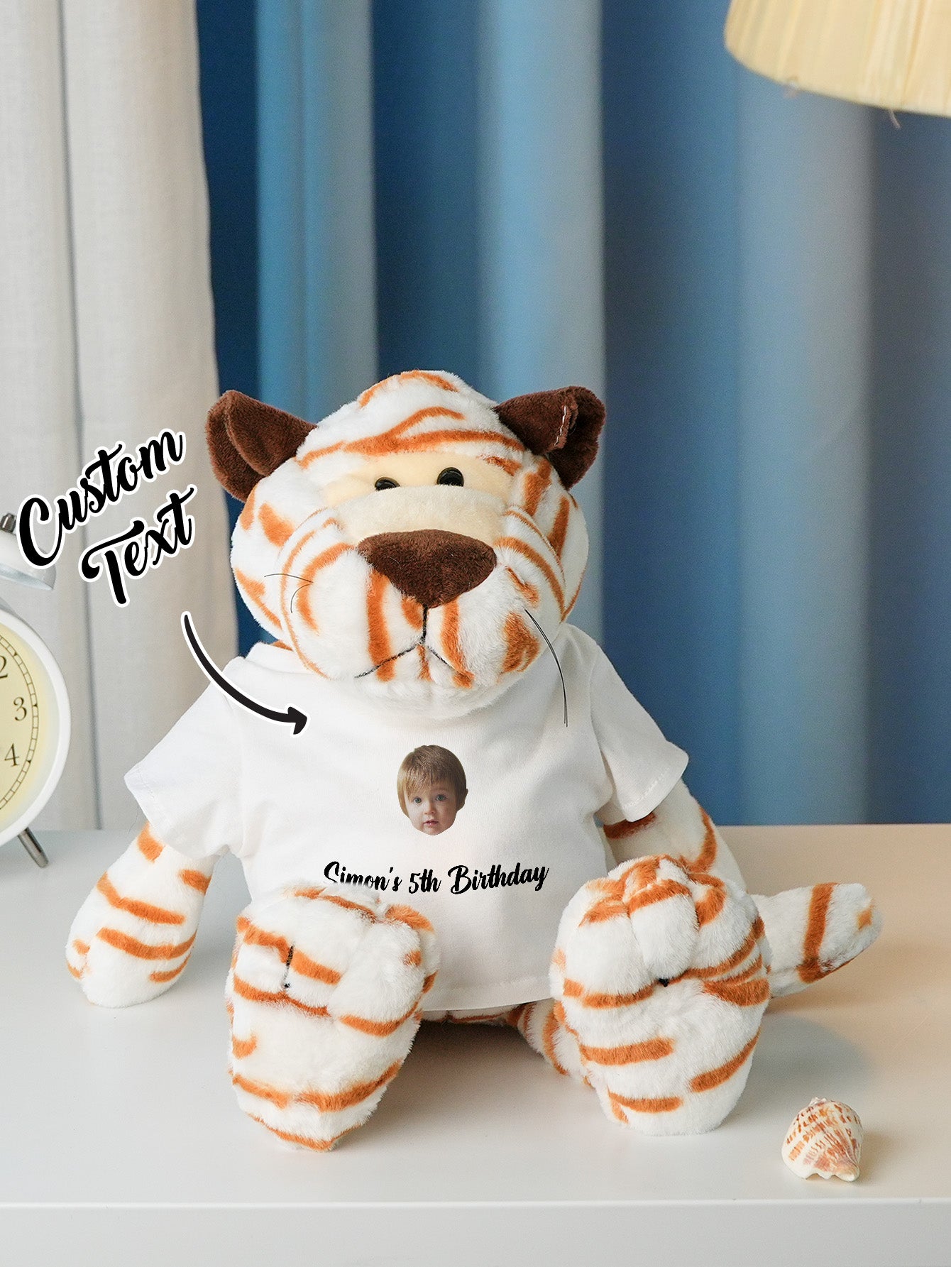 Personalized Animal Plush Stuffed Toy with Birth Announcement, Photo, Name or Custom Text