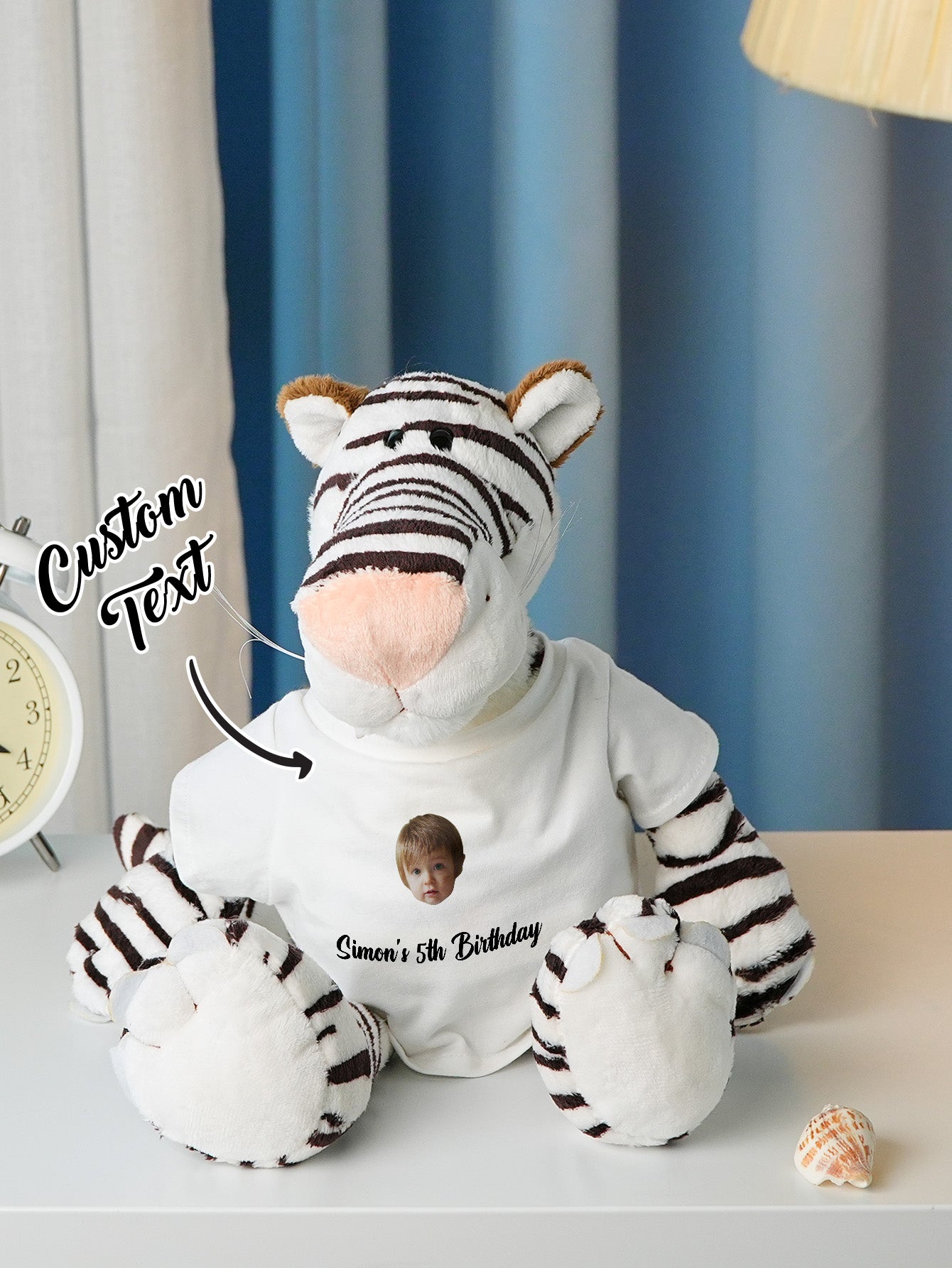 Personalized Animal Plush Stuffed Toy with Birth Announcement, Photo, Name or Custom Text