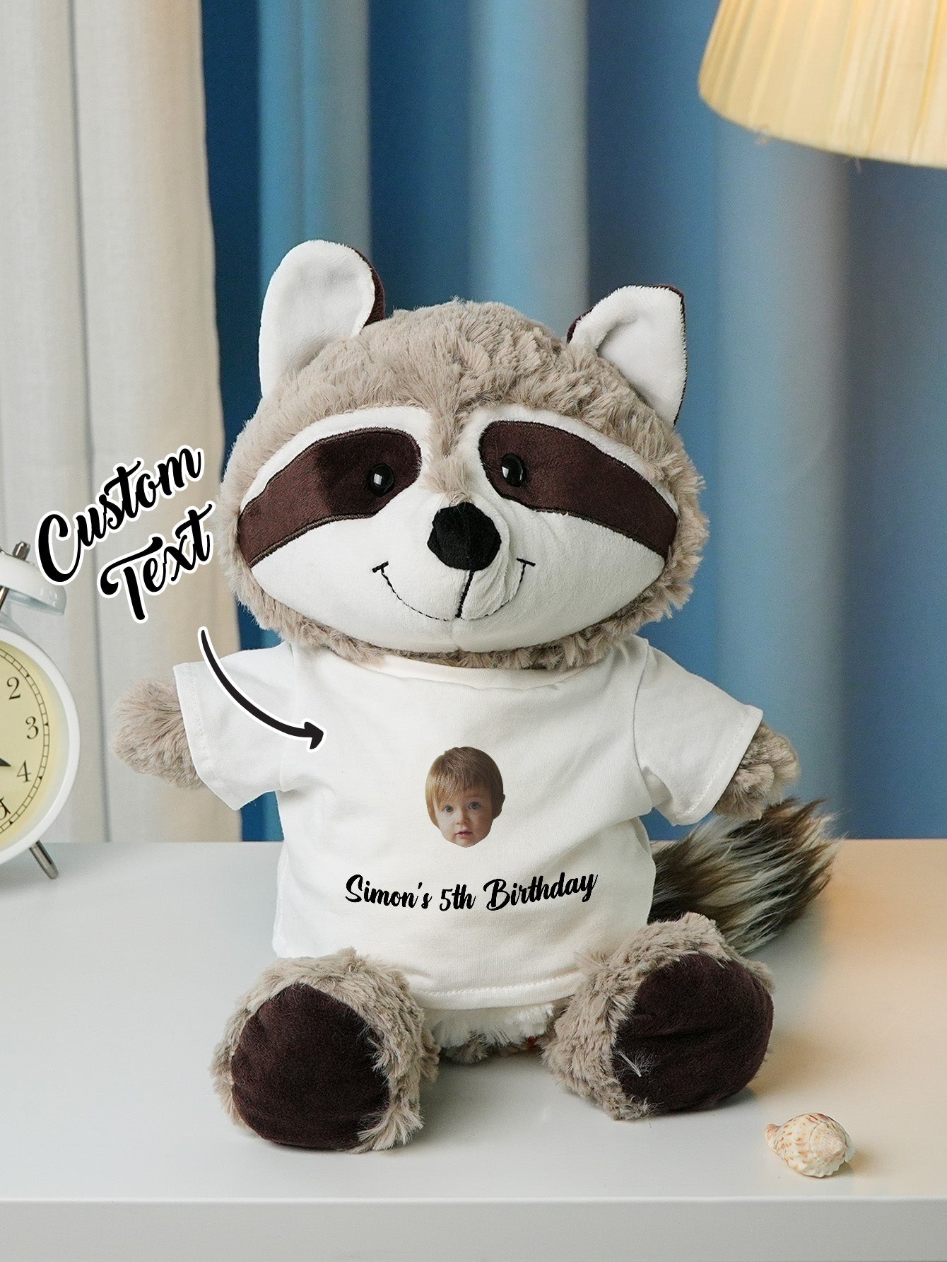 Personalized Animal Plush Stuffed Toy with Birth Announcement, Photo, Name or Custom Text