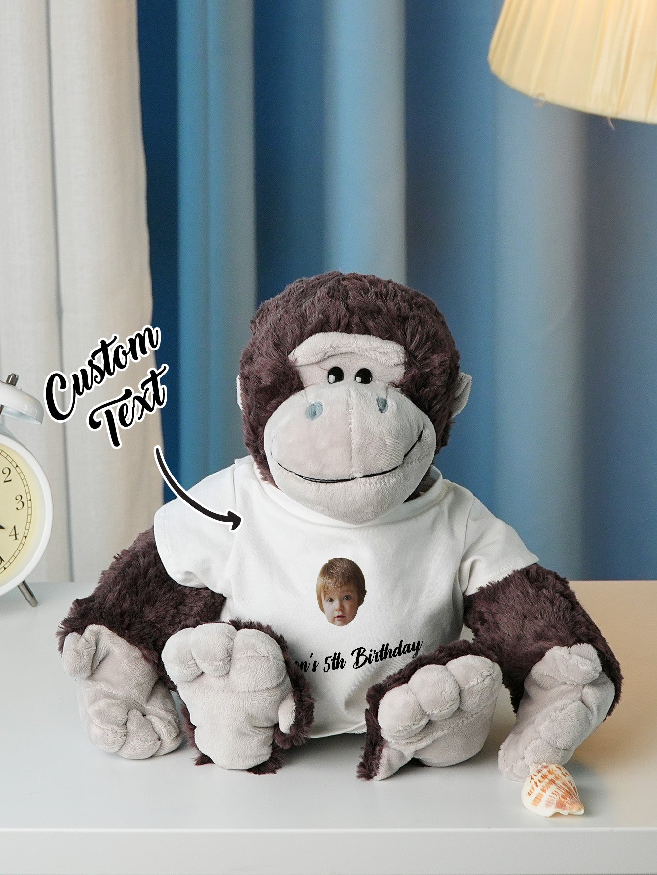 Personalized Animal Plush Stuffed Toy with Birth Announcement, Photo, Name or Custom Text