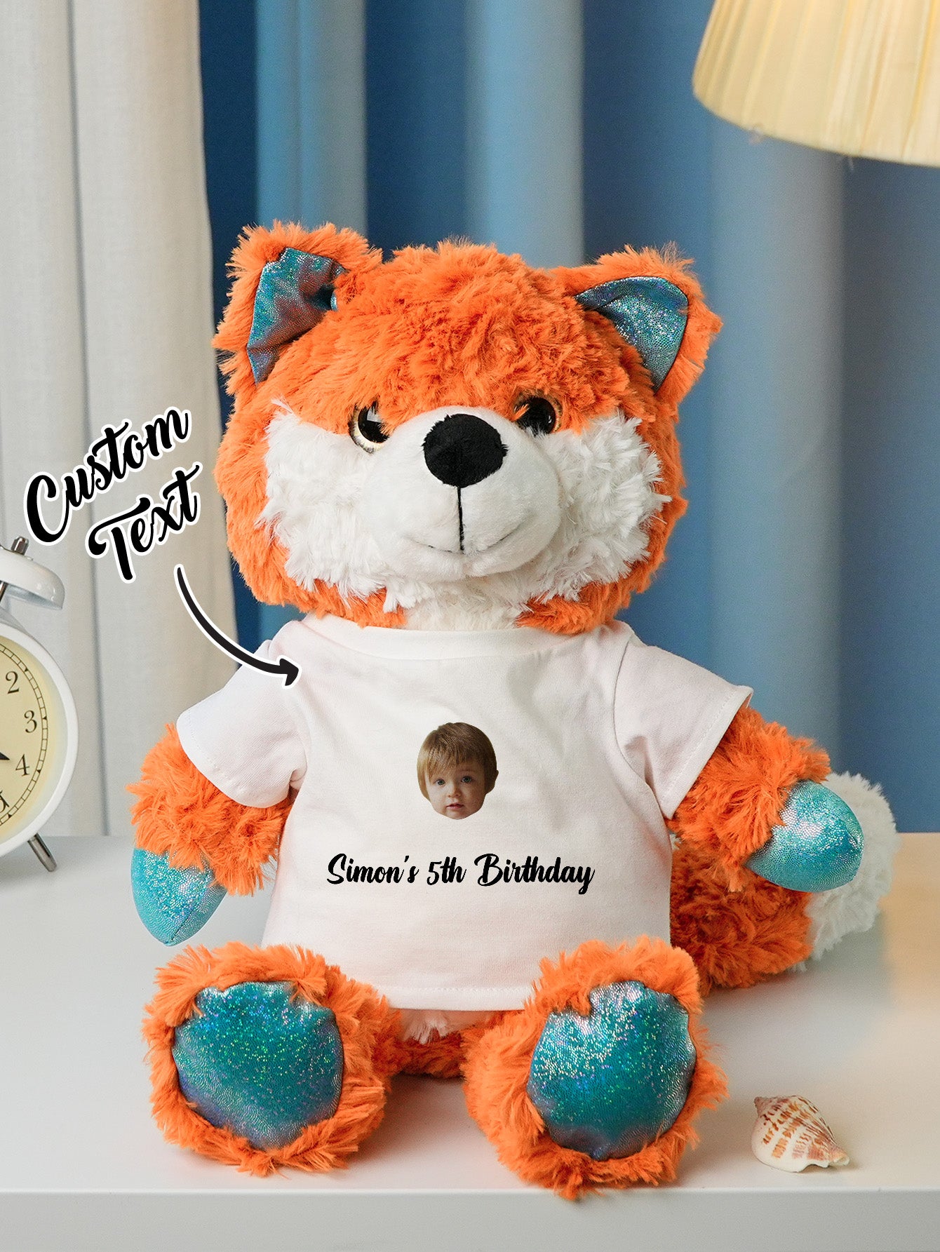 Personalized Animal Plush Stuffed Toy with Birth Announcement, Photo, Name or Custom Text