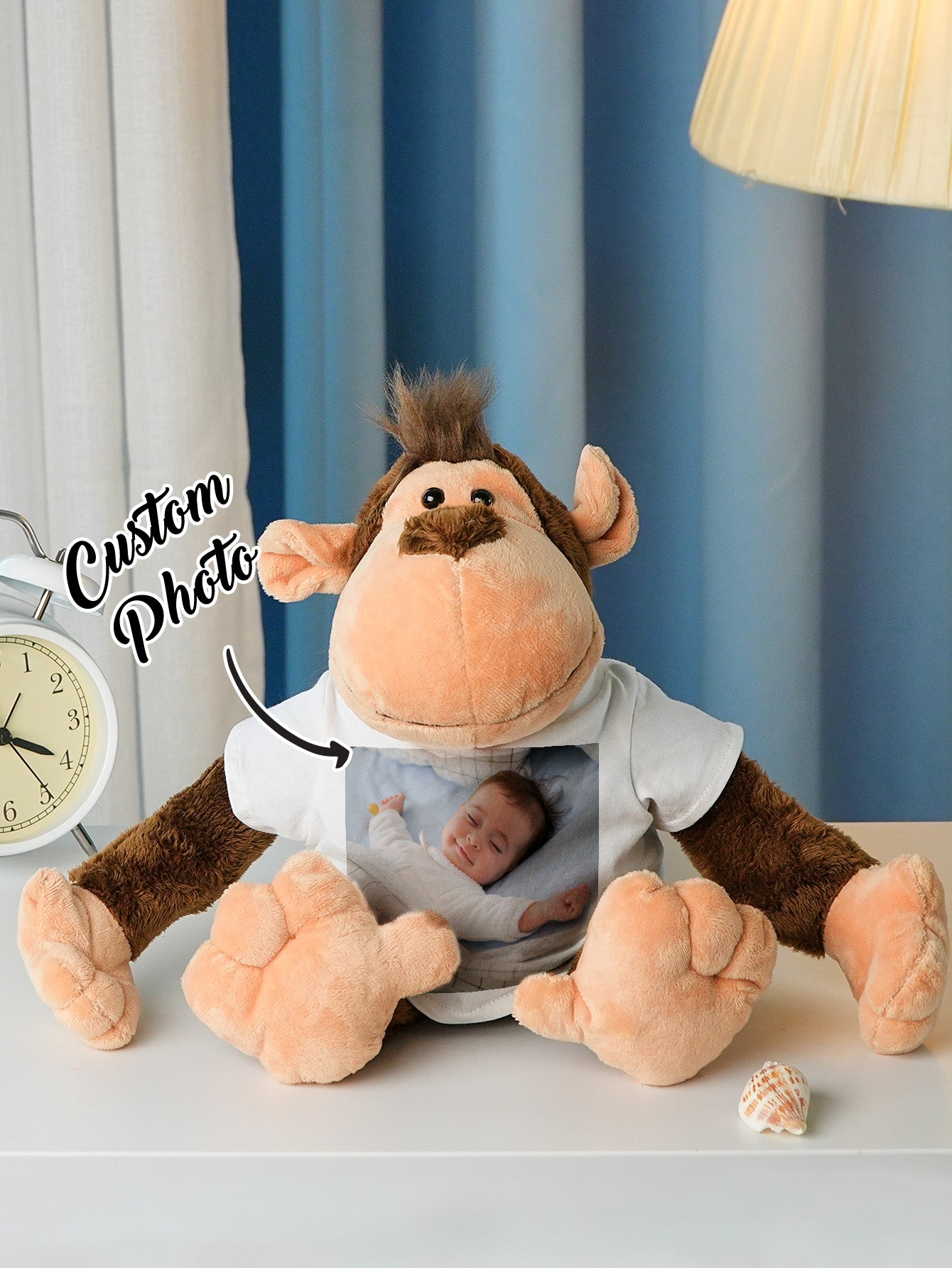 Personalized Animal Plush Stuffed Toy with Birth Announcement, Photo, Name or Custom Text