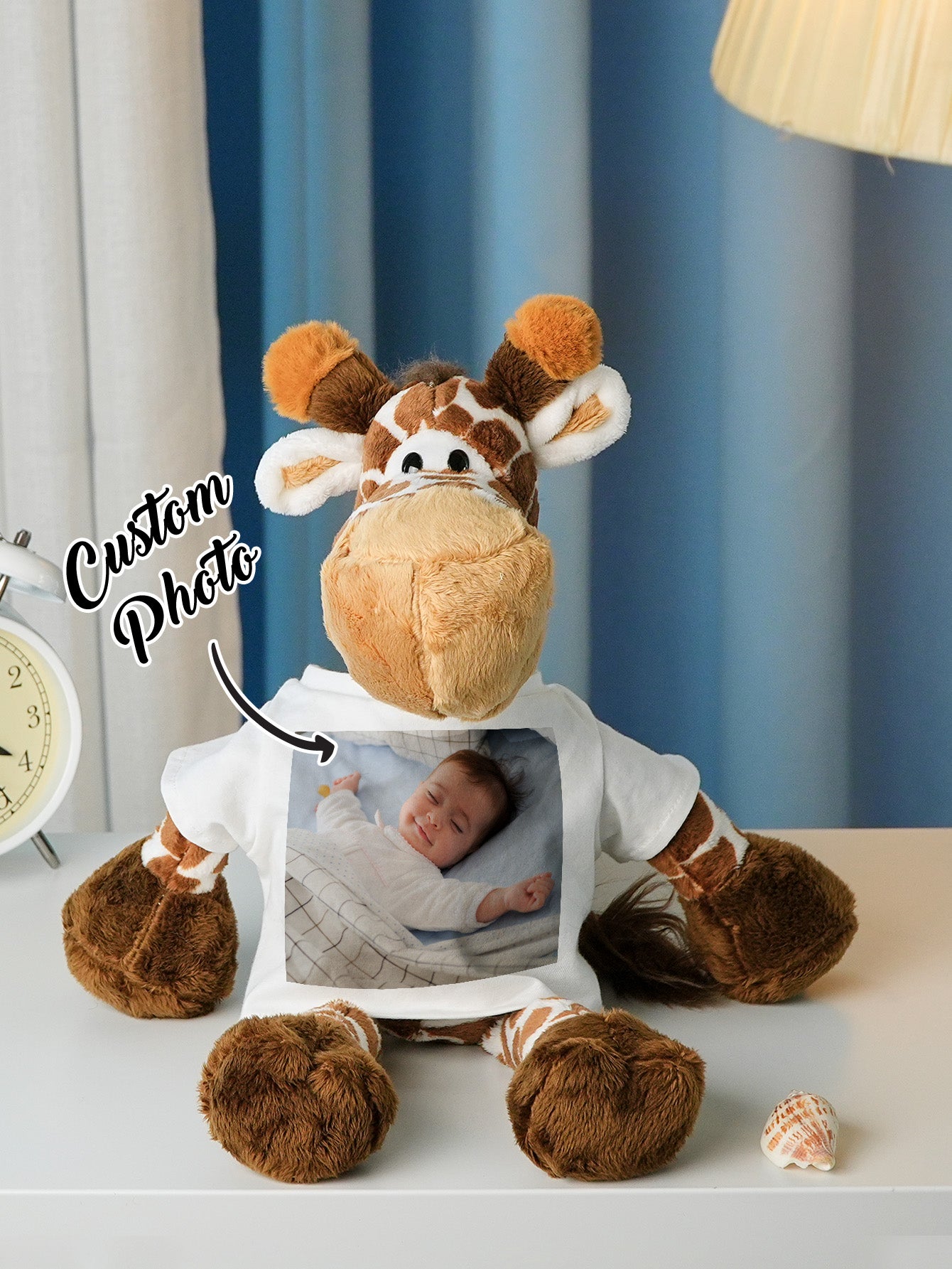 Personalized Animal Plush Stuffed Toy with Birth Announcement, Photo, Name or Custom Text