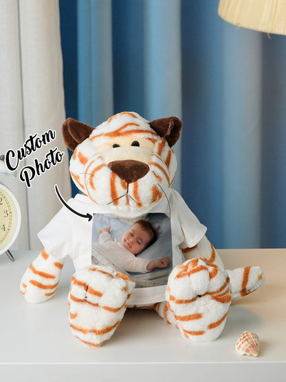 Personalized Animal Plush Stuffed Toy with Birth Announcement, Photo, Name or Custom Text