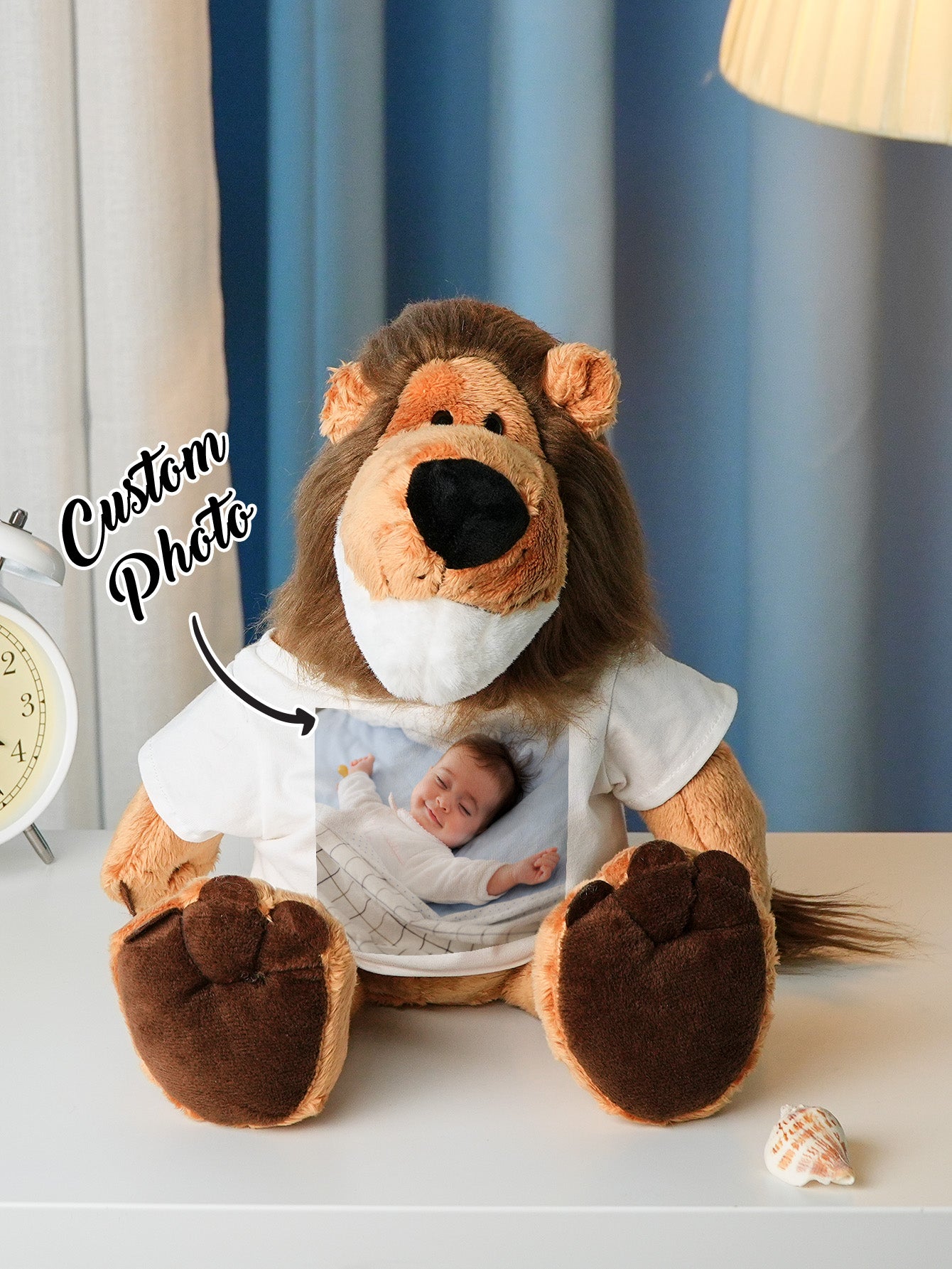 Personalized Animal Plush Stuffed Toy with Birth Announcement, Photo, Name or Custom Text