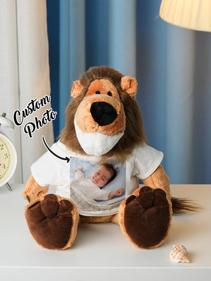 Personalized Animal Plush Stuffed Toy with Birth Announcement, Photo, Name or Custom Text