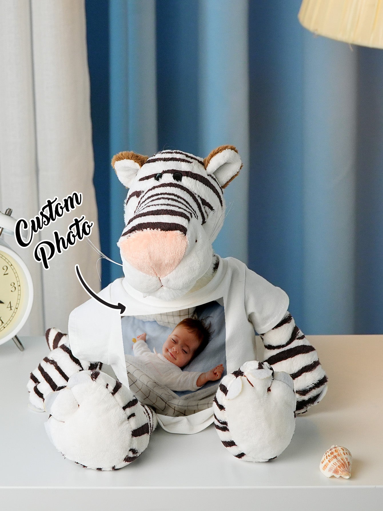 Personalized Animal Plush Stuffed Toy with Birth Announcement, Photo, Name or Custom Text