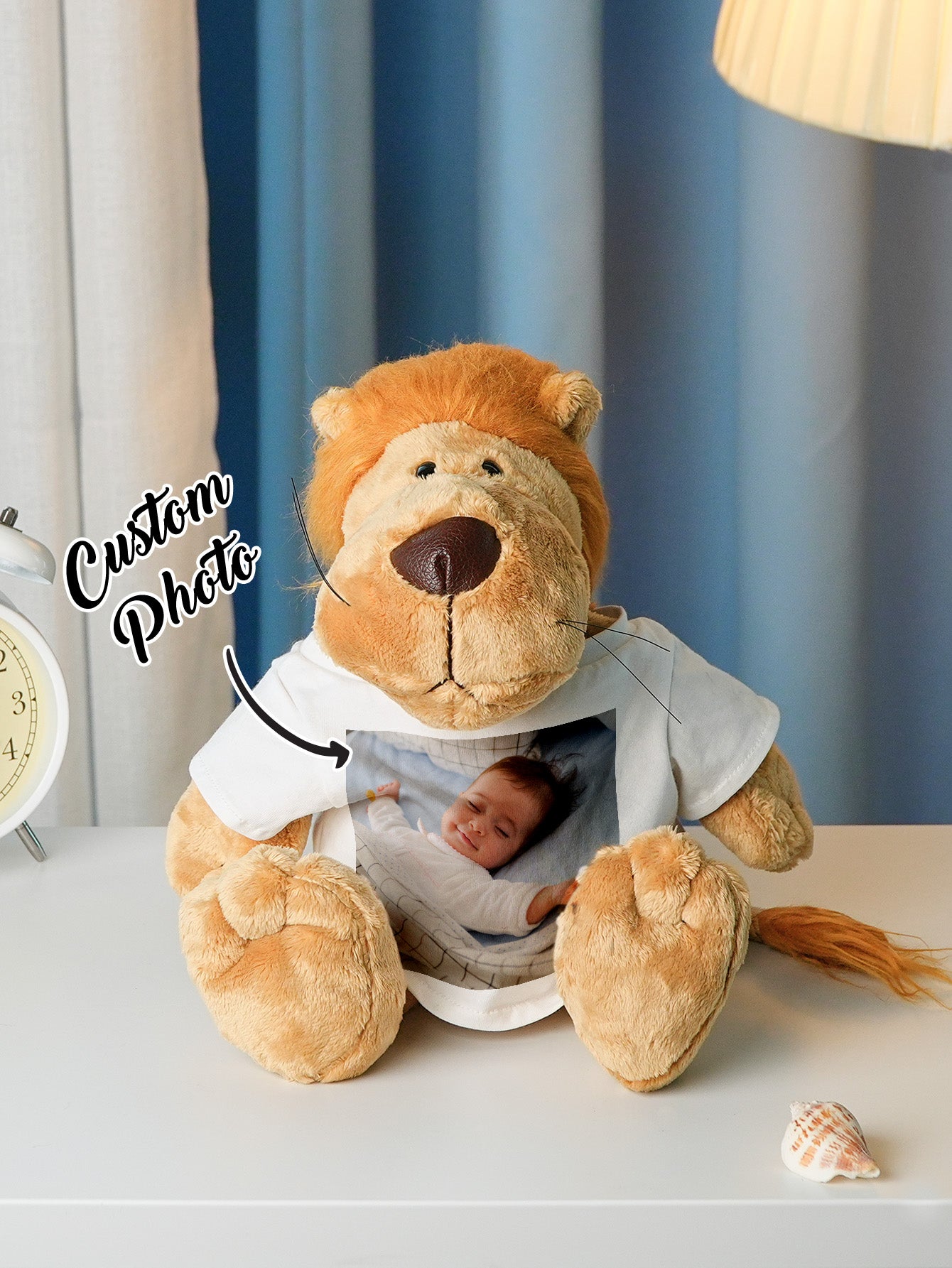 Personalized Animal Plush Stuffed Toy with Birth Announcement, Photo, Name or Custom Text
