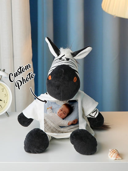 Personalized Animal Plush Stuffed Toy with Birth Announcement, Photo, Name or Custom Text