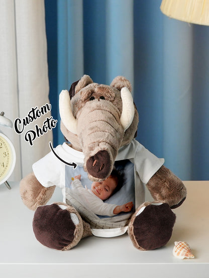 Personalized Animal Plush Stuffed Toy with Birth Announcement, Photo, Name or Custom Text