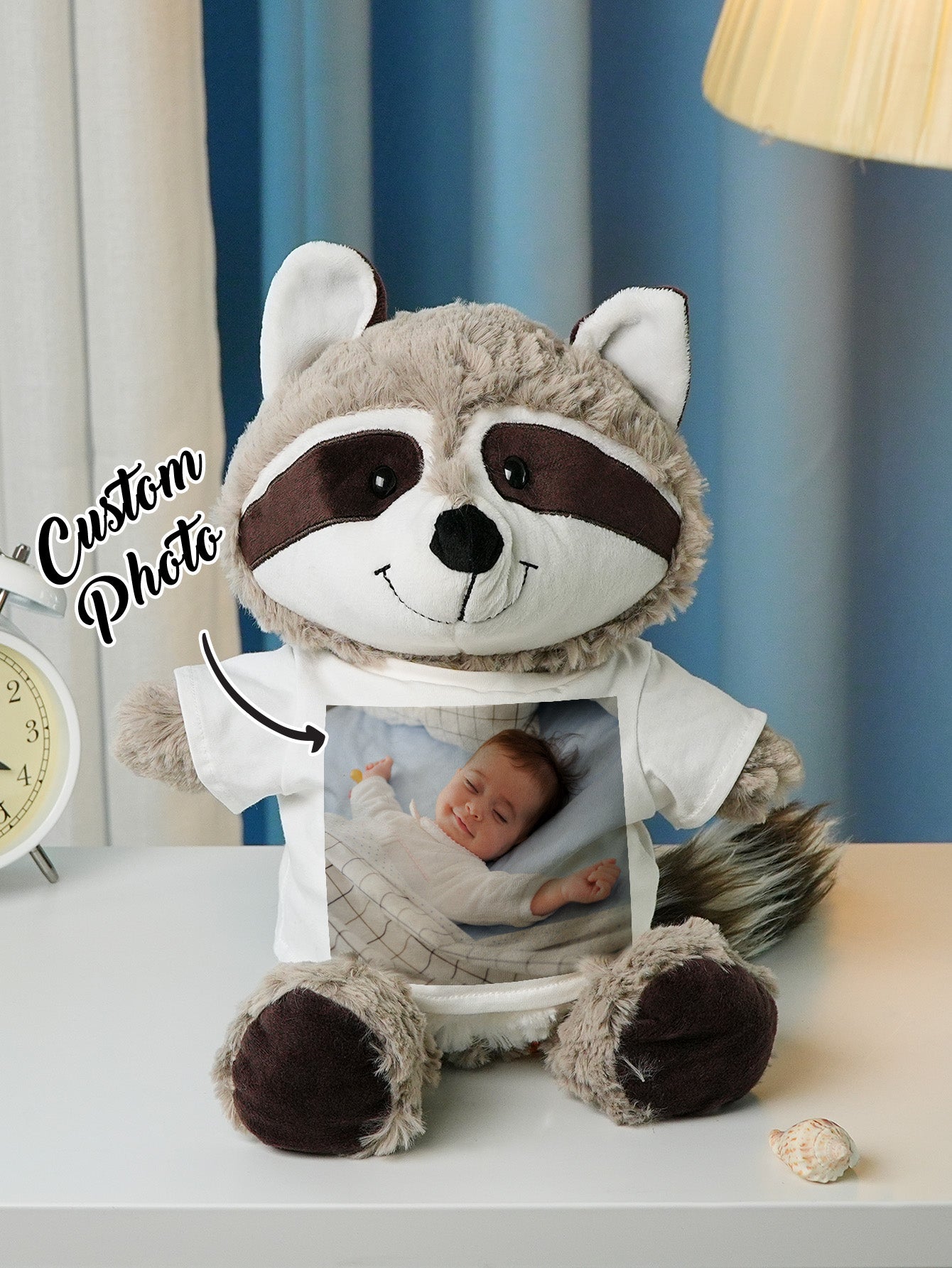 Personalized Animal Plush Stuffed Toy with Birth Announcement, Photo, Name or Custom Text