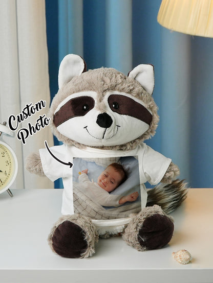 Personalized Animal Plush Stuffed Toy with Birth Announcement, Photo, Name or Custom Text