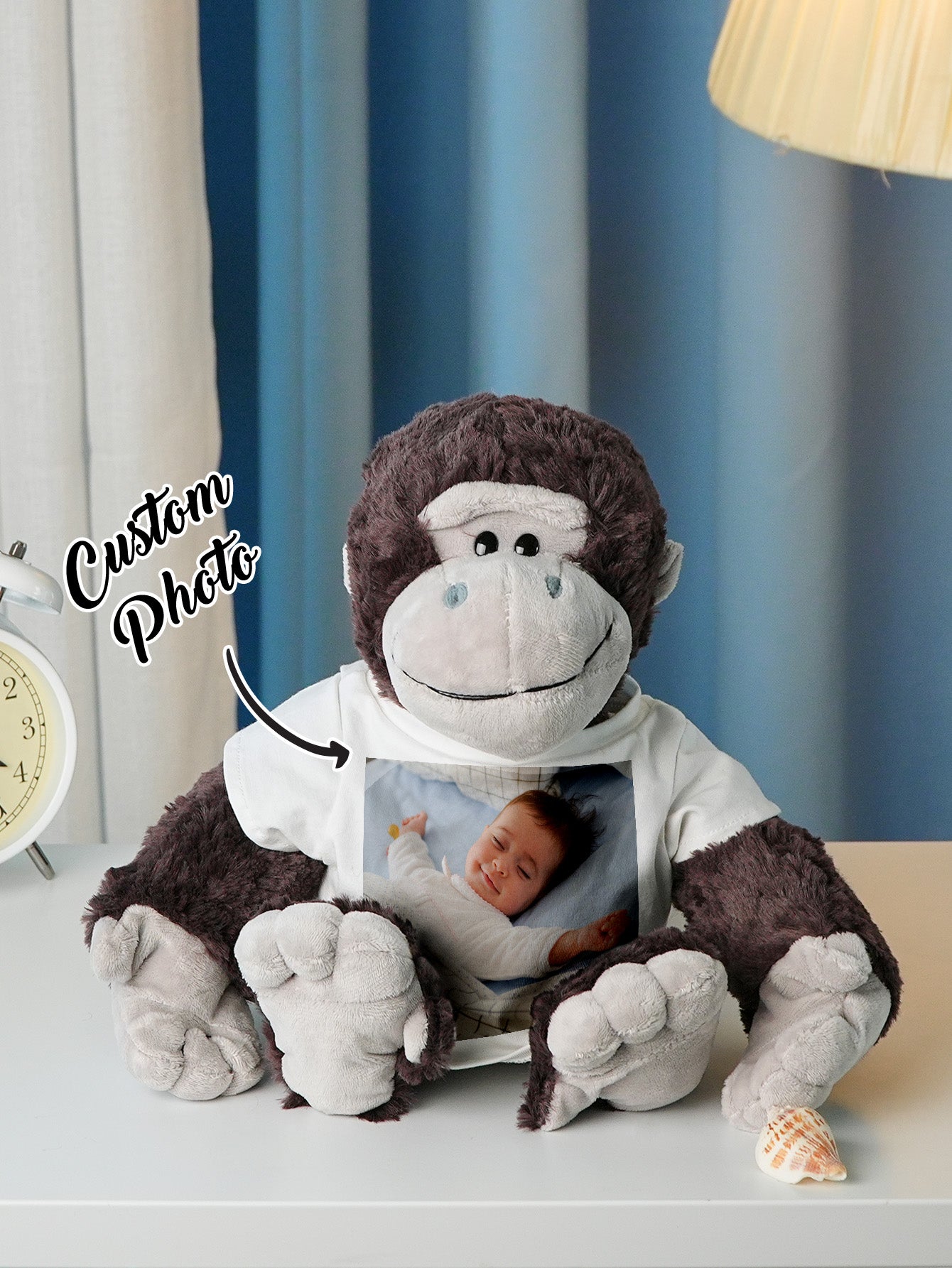 Personalized Animal Plush Stuffed Toy with Birth Announcement, Photo, Name or Custom Text