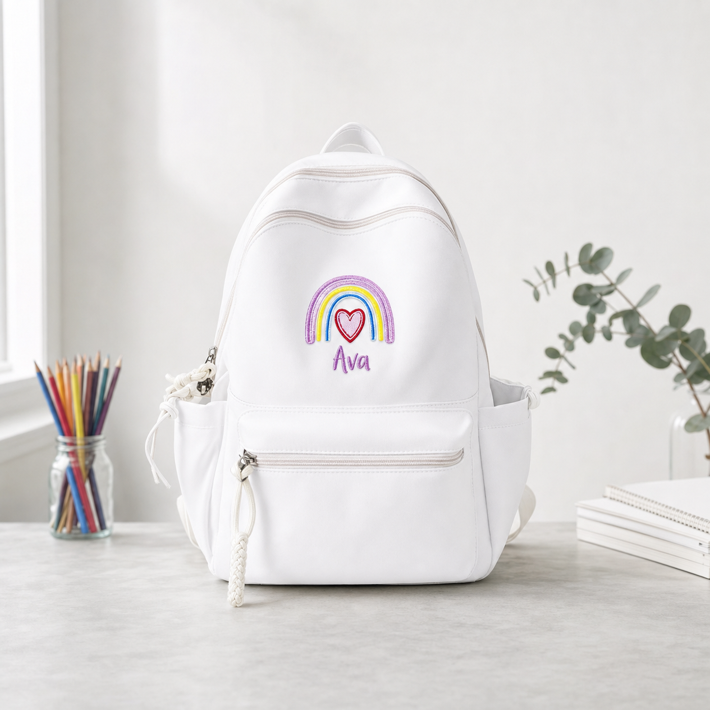 Personalized Embroidered Name Rainbow Backpack