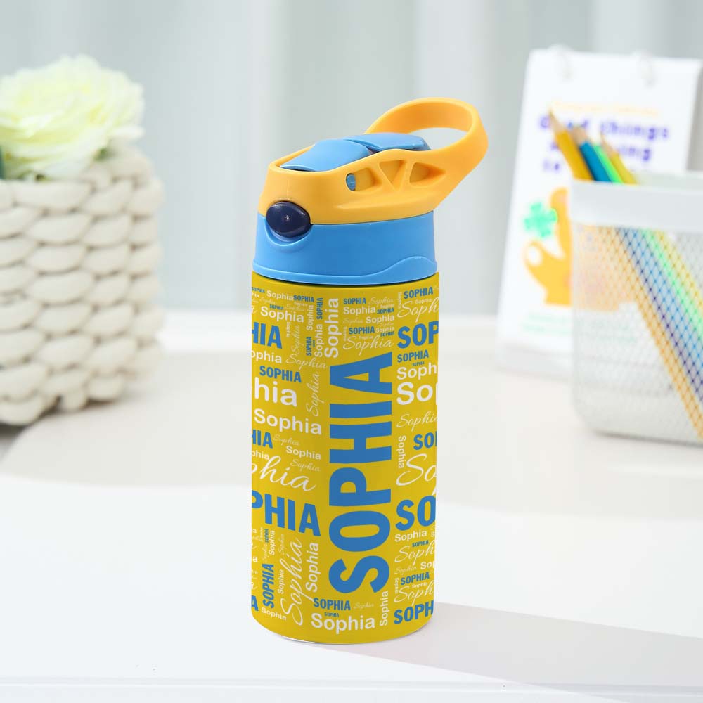 Yellow Name Art Personalized 12oz Water Bottle Back-to-School Gift for Kids