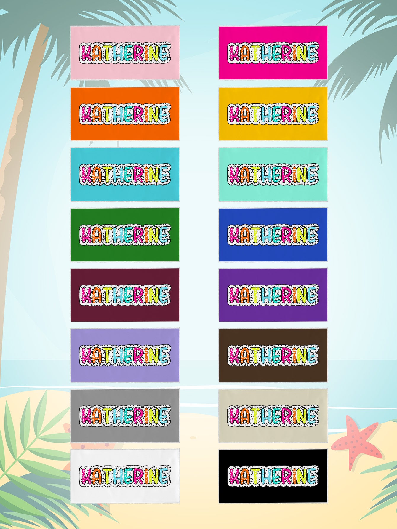 Dalmatian Dots Beach Towel with Personalized Rainbow Name