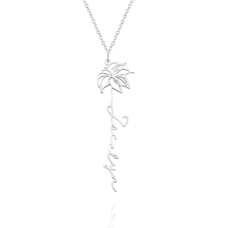 Custom Birth Flower with Name Pendant Necklace