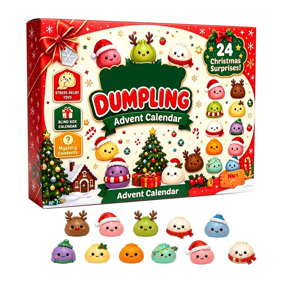 2026 Christmas Squishy Advent Calendar, 24-Day Dumpling Fidget Toy Countdown