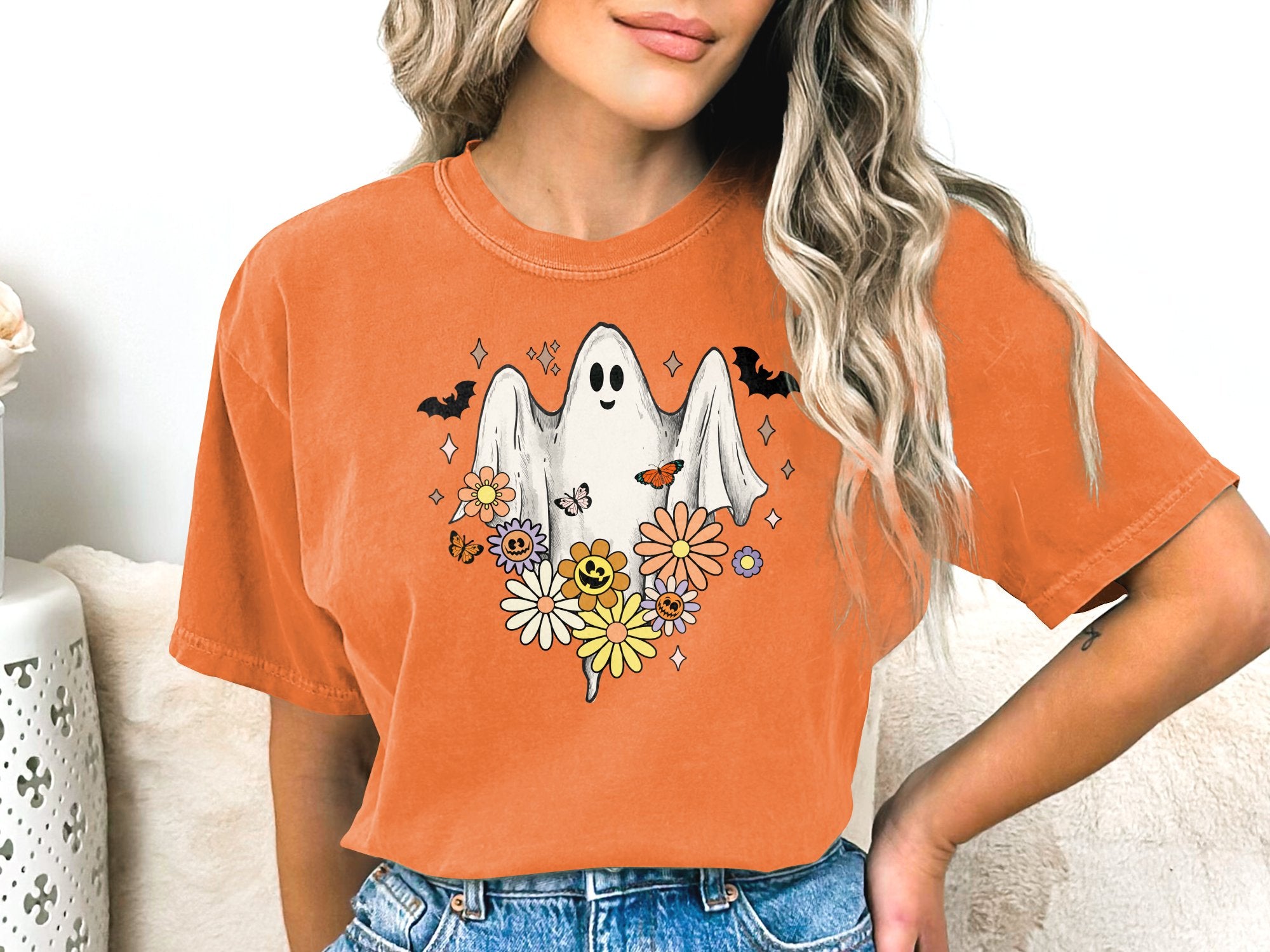 Retro Floral Ghost Comfort Colors® Shirt, Color Blast Tee, Sweatshirt or Hoodie