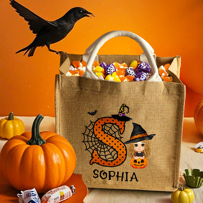 Personalized Cartoon Character Trick or Treat Candy Jute Tote Bag