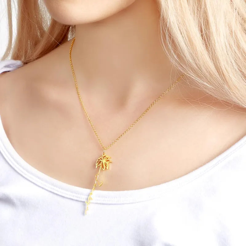Custom Birth Flower with Name Pendant Necklace